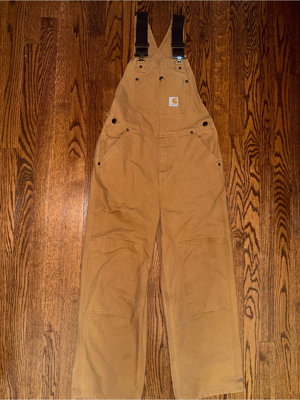 Carhartt Tan Corduroy Kids Bib Overalls with Dark Straps